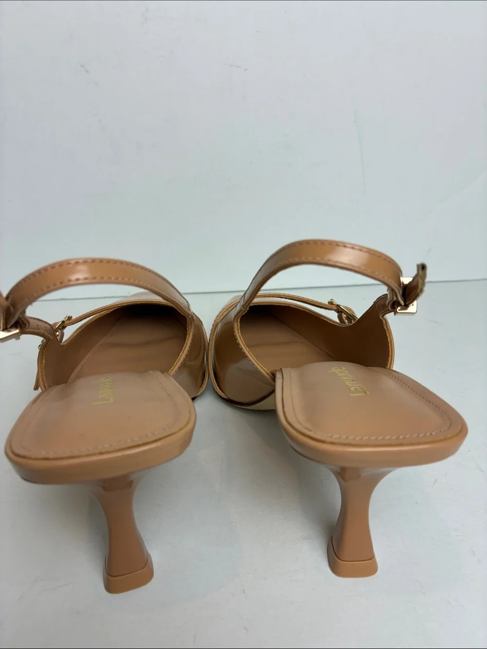 Larroude Ines Pump In Tan Leather Size 7 Office Elevated Basic Slingback Buckle